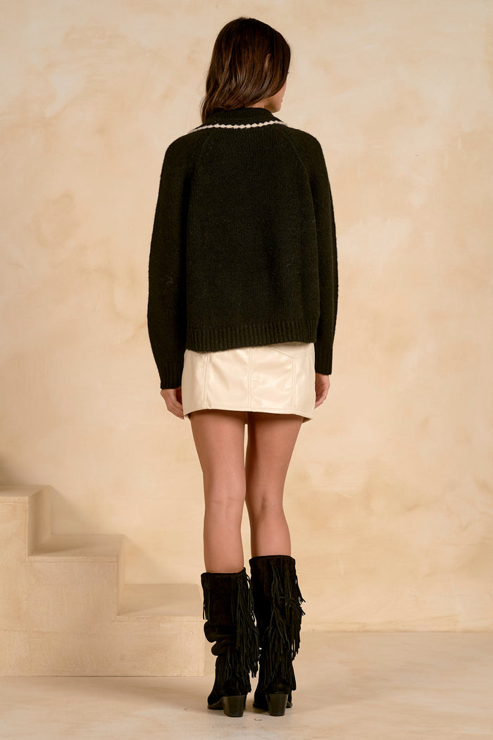 Elan SW11752 Sweater Collar Stitching Black back view on model Shop Elan at Dotique