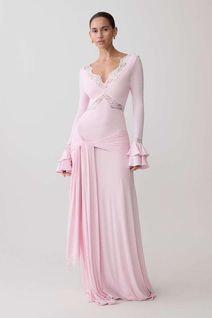 Electra Slinky Lace Maxi Dress - Ballet Pink