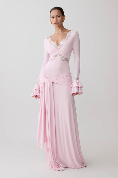 Electra Slinky Lace Maxi Dress - Ballet Pink