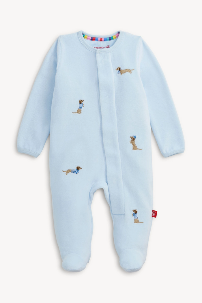 Embroidery Dogs Blue Velour Footie
