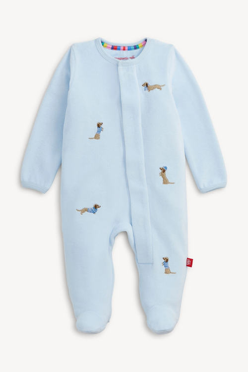 Embroidery Dogs Blue Velour Footie