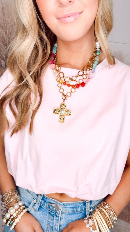 Emma Loose Fit Bubble Hem Top-Pink