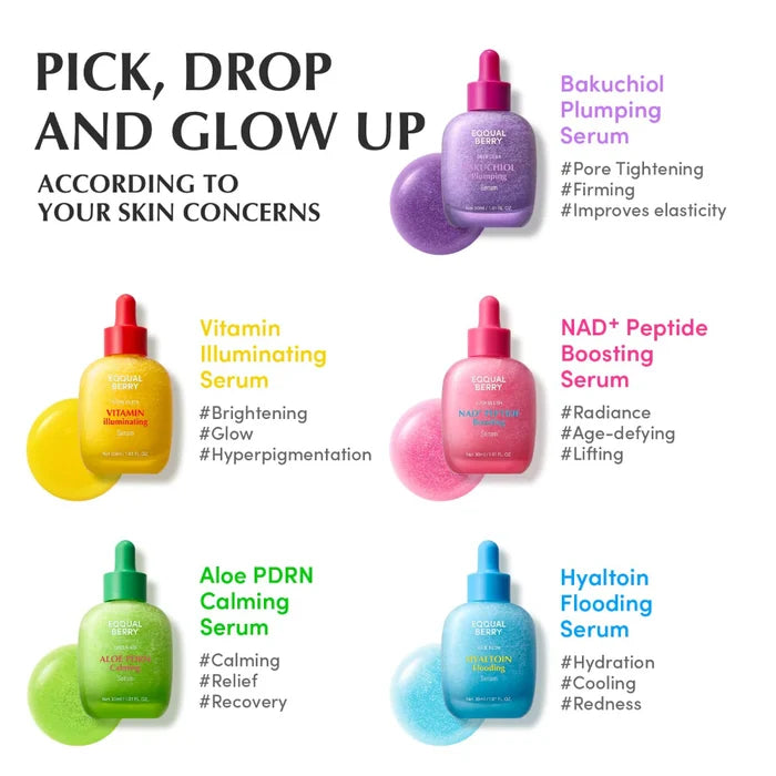 eqqualberry aloe pdrn serum 30ml pick, drop and glow up, serum collection