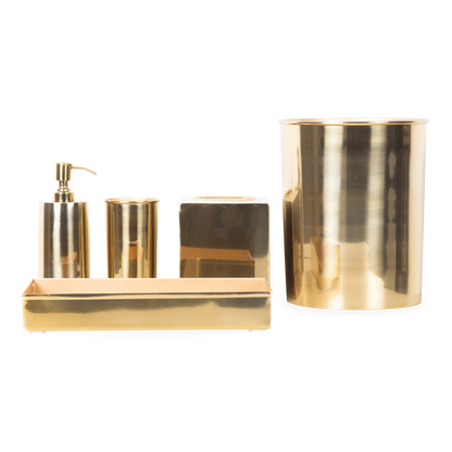 Characterized by its clean design and sleek silhouettes, the Essential Collection features an effortlessly elegant polished brass finish that will elevate any bathroom or kitchen c