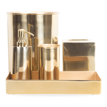 Characterized by its clean design and sleek silhouettes, the Essential Collection features an effortlessly elegant polished brass finish that will elevate any bathroom or kitchen c
