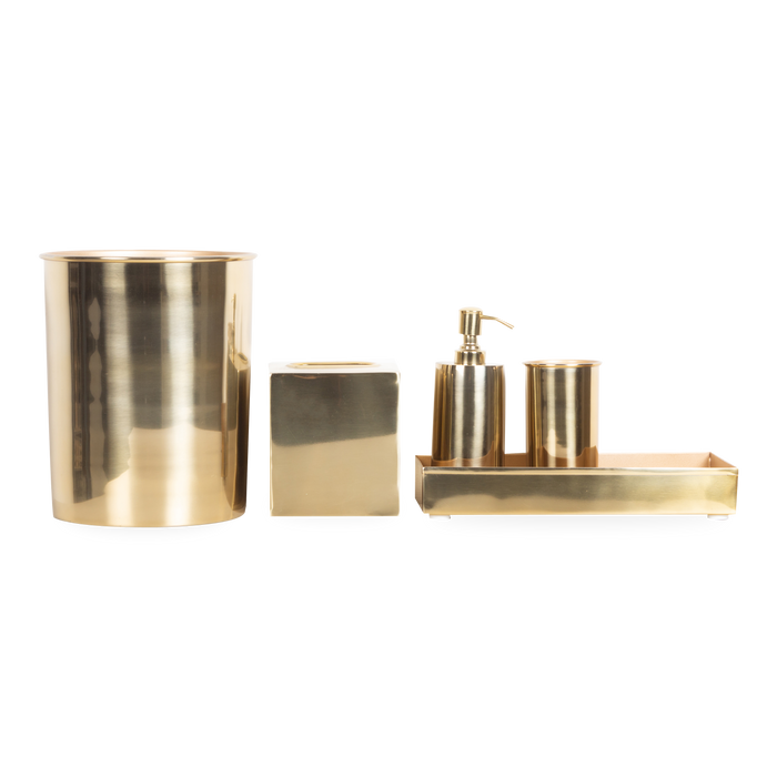 Characterized by its clean design and sleek silhouettes, the Essential Collection features an effortlessly elegant polished brass finish that will elevate any bathroom or kitchen c