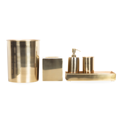 Characterized by its clean design and sleek silhouettes, the Essential Collection features an effortlessly elegant polished brass finish that will elevate any bathroom or kitchen c