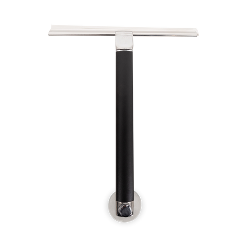 Ergonomically curved handle extends squeegee to 18" for hard to reach shower doors and enclosures.