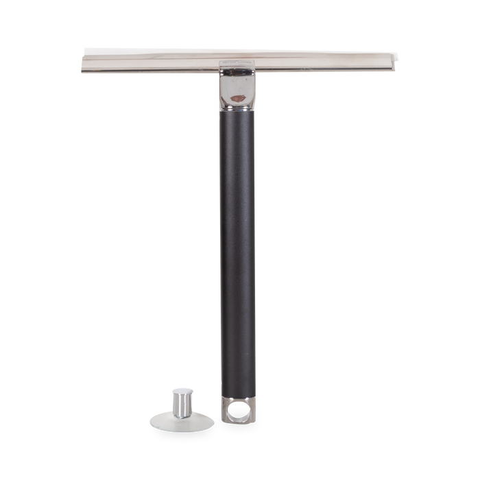 Ergonomically curved handle extends squeegee to 18" for hard to reach shower doors and enclosures.
