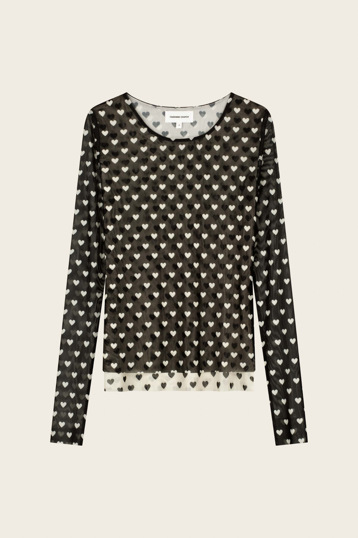 Fabienne Chapot Junna Top Cosy White/Black sheer heart print Shop Fabienne Chapot at Dotique