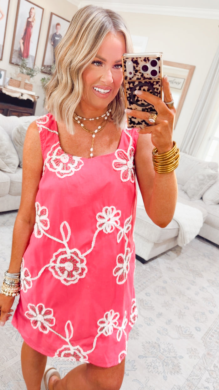 -FINAL SALE- Petal Pop Mini Dress-Pink/White