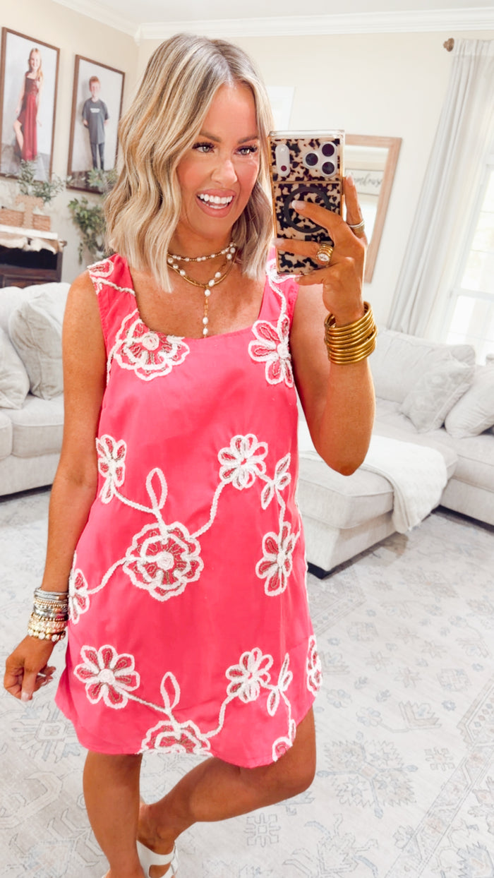 -FINAL SALE- Petal Pop Mini Dress-Pink/White
