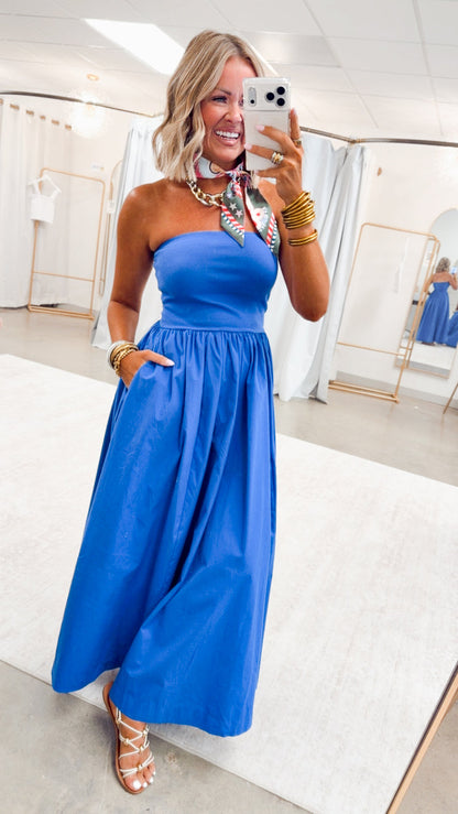 - FINAL SALE-The Tidal Breeze Midi Dress-Cobalt