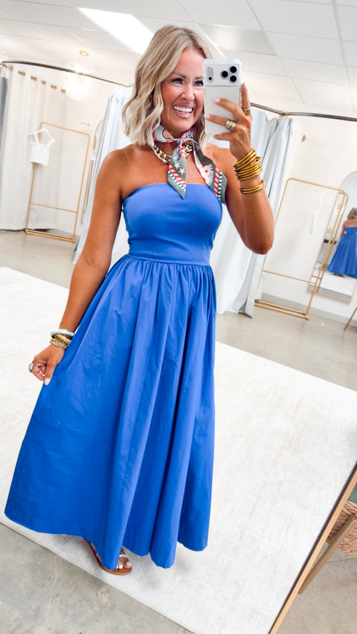 - FINAL SALE-The Tidal Breeze Midi Dress-Cobalt