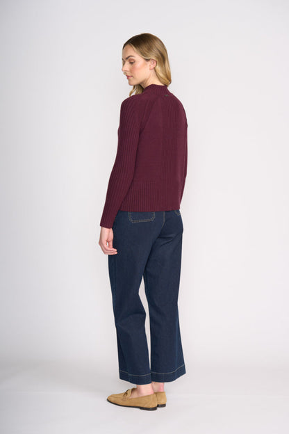 Back view of Foil FO8457 Tread Carefully Jumper Black Cherry on model. Shop Foil at Dotique