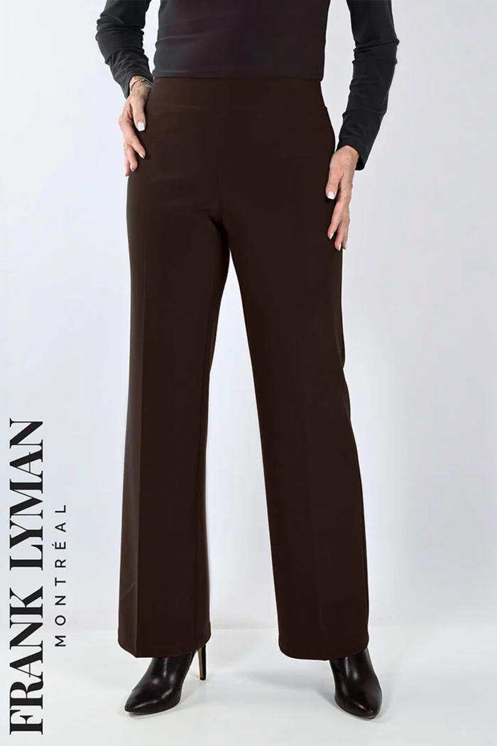 Frank Lyman 233015 Brown Mocha Straight Leg Trousers worn by model Shop Frank Lyman at Dotique