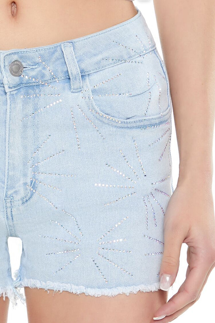 Frayed Rhinestone Denim Shorts