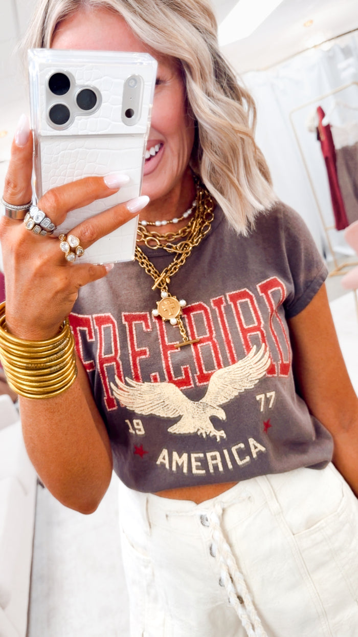 Free Bird America 1977 Crop Tee-Espresso