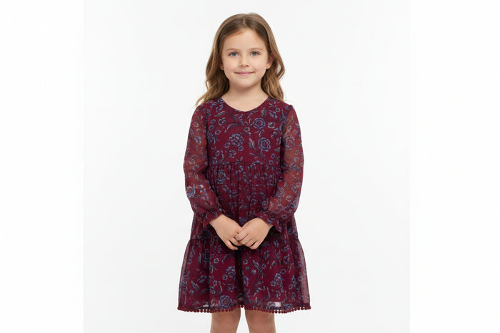 Girls Long Sleeved Dress - Maroon  (3-8y) (PK6) H53597