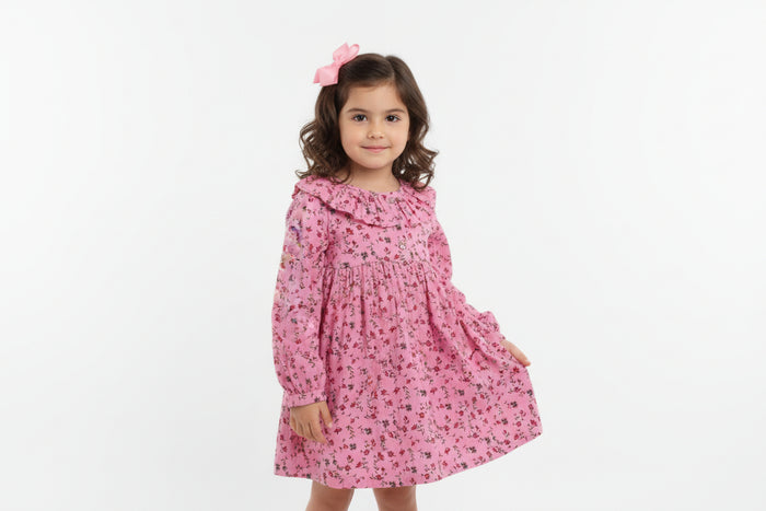 Girls Long Sleeved Dress - Pink Floral (3-8y) (PK6) H53588