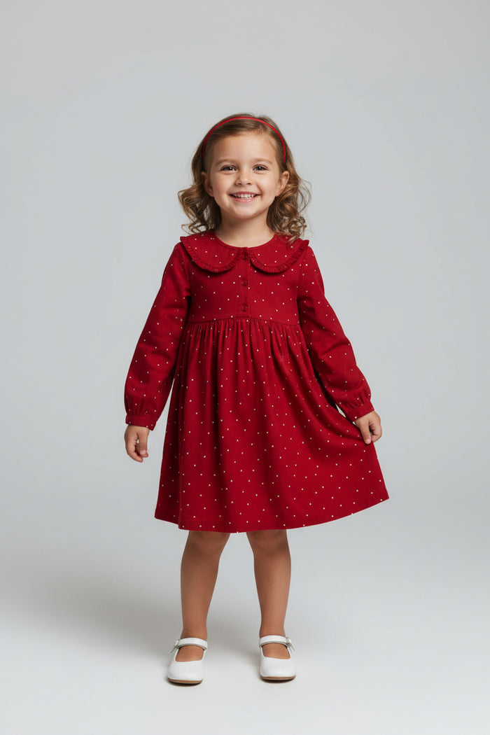 Girls Long Sleeved Dress - Red Twill (3-8y) (PK6) H53598