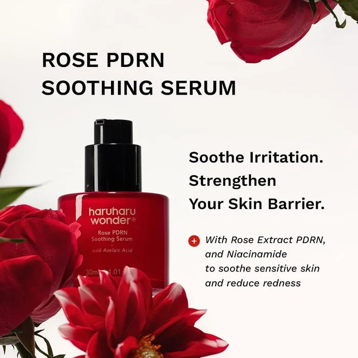 haruharu wonder rose pdrn soothing serum with azelaic acid key benefits infographic