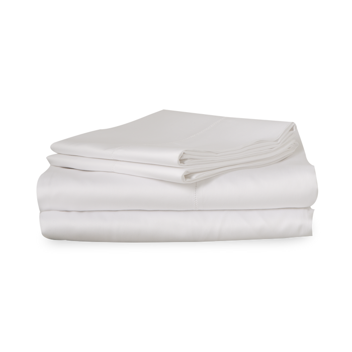 An elegant row of open hemstitching frames this silky, soft sateen collection.