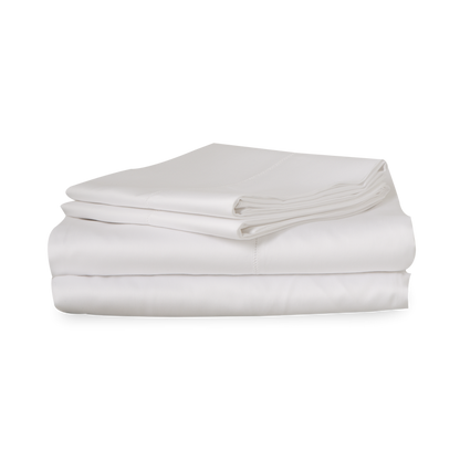 An elegant row of open hemstitching frames this silky, soft sateen collection.