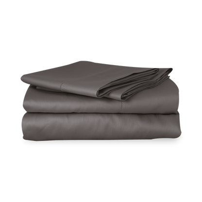 An elegant row of open hemstitching frames this silky, soft sateen collection.