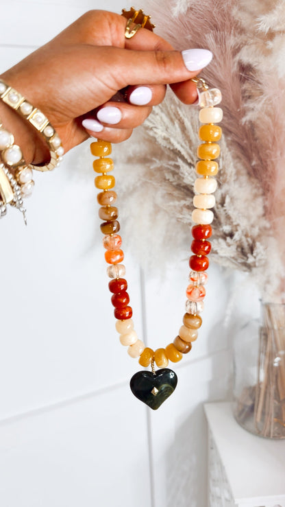 Holden Beaded Necklace with Heart Charm-Pastel