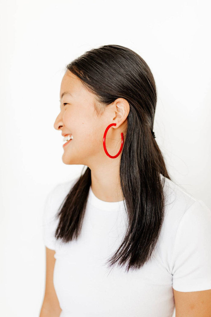 Holly Mega Hoop Earrings -Red