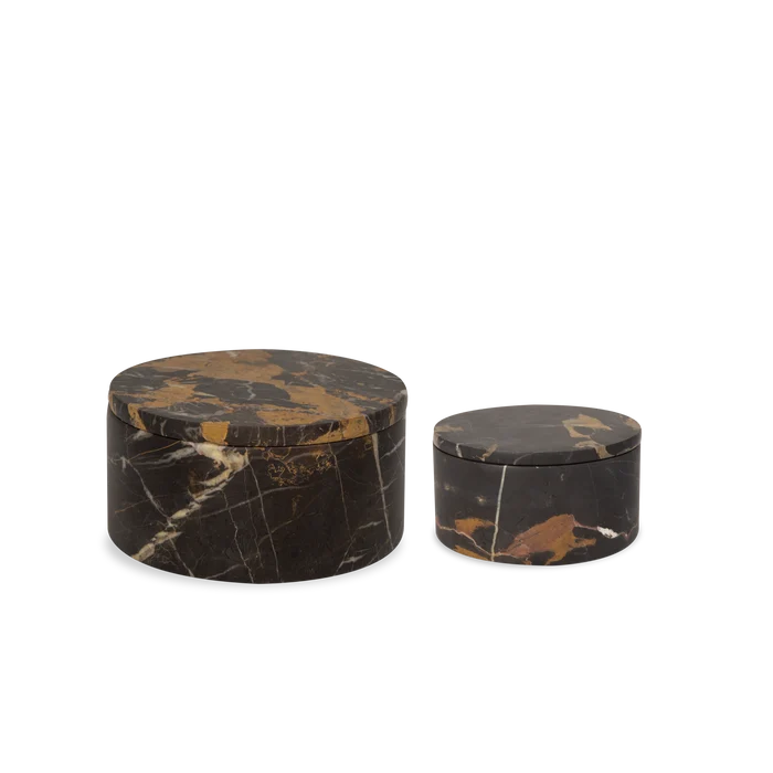 Elegant storage boxes crafted in honed marble.