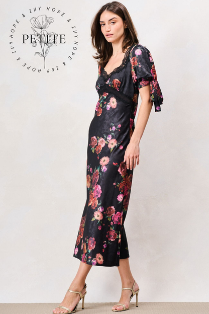 Hope & Ivy Petite Tanya Satin Occasion Dress floral satin dress by Hope and Ivy. Shop Hope and Ivy at Dotique.