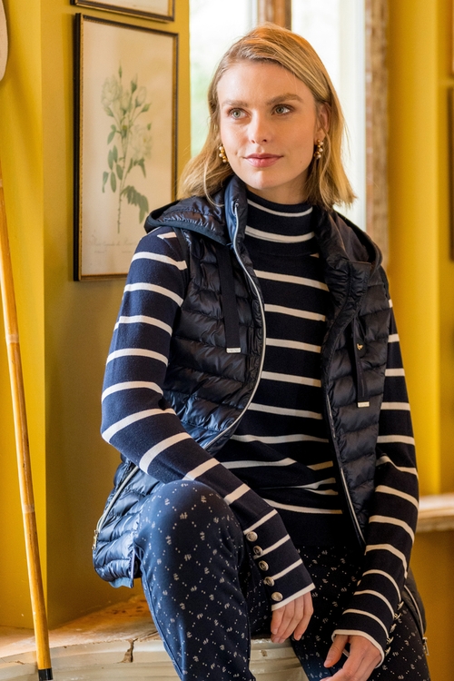 HV Society Jumper HVSXandra Navy 0409103856 navy and cream striped jumper on model Shop HV Society at Dotique