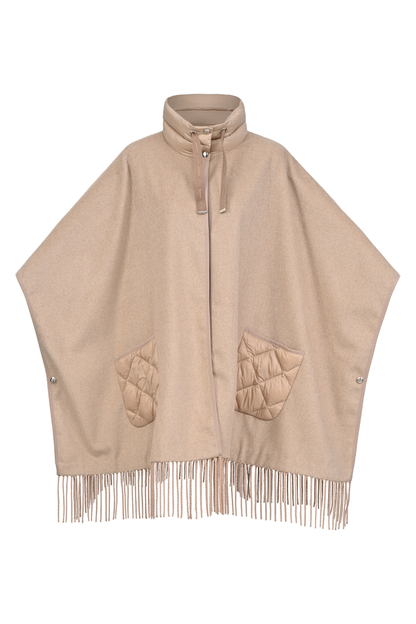 HV Society Woolmix cape HVSIza Camel 0406103851 camel fringed cape Shop HV Society at Dotique