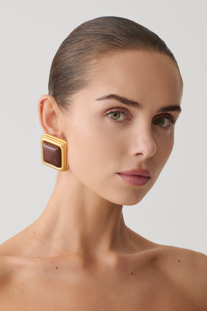 Inaya Square Stud Earring - Gold