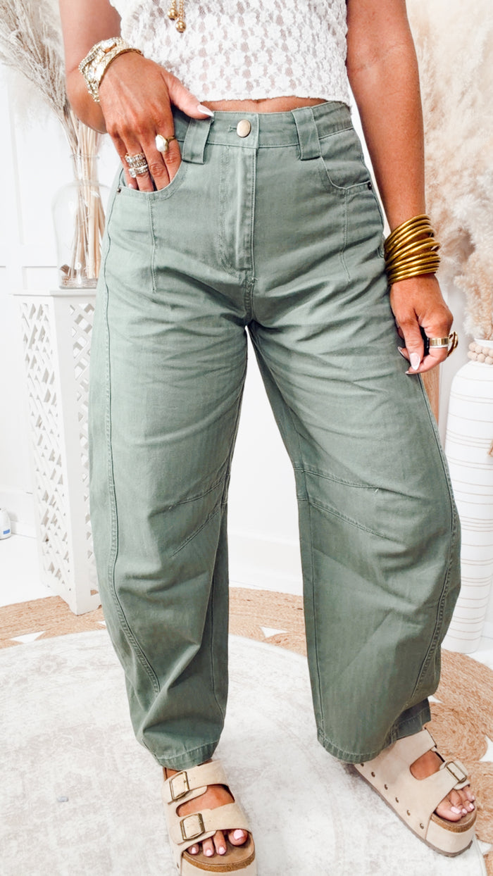 Jade Wide Leg Pintuck Pants-Olive