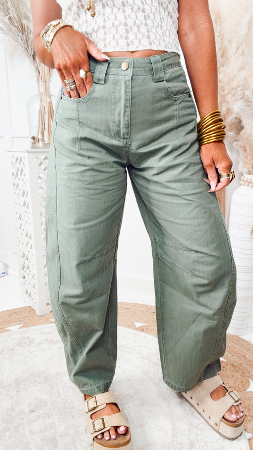 Jade Wide Leg Pintuck Pants-Olive