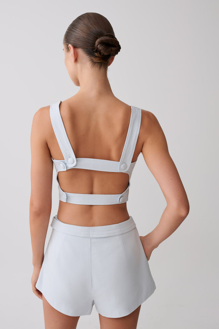 Josephine Crop Top With Open Back - Ice Blue