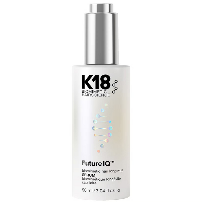 K18 Future IQ Biomimetic Hair Longevity Serum 90ml scalp treatment for hair shedding, early greying and scalp ageing.