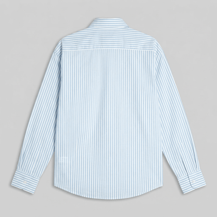 Kalighat Graffiti shirt for women in blue stripes, back flat view