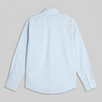 Kalighat Graffiti shirt for women in blue stripes, back flat view