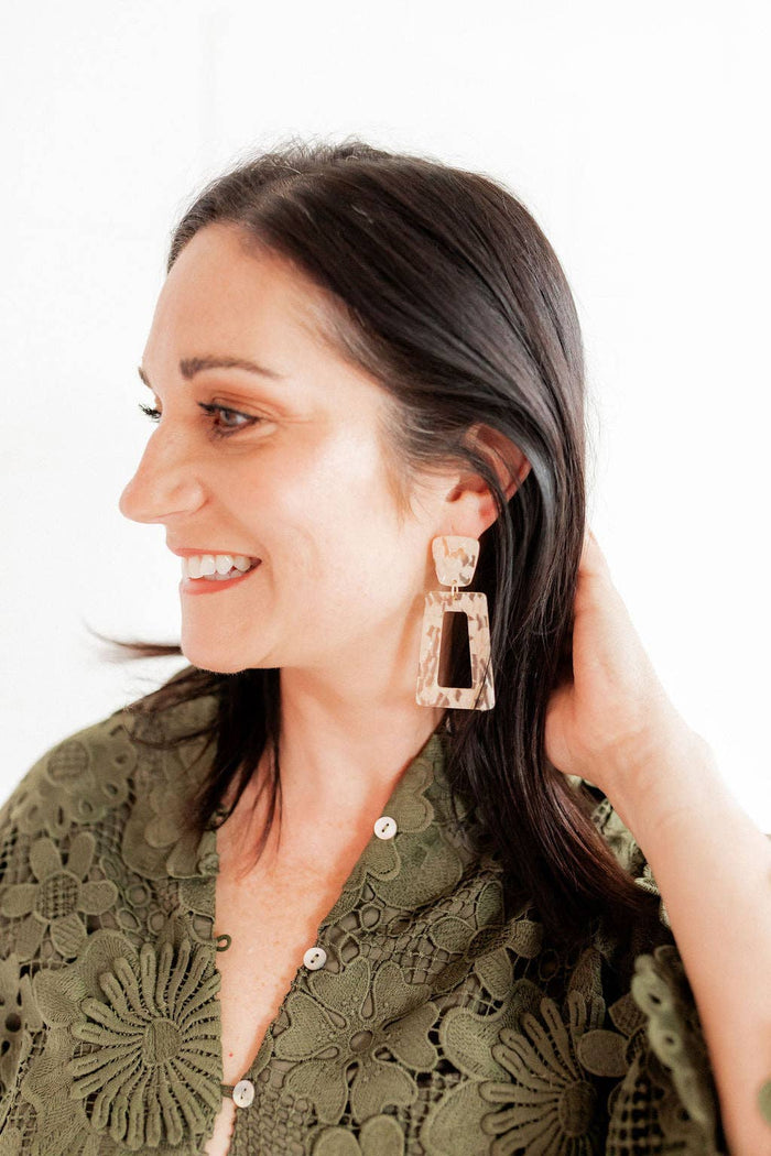 Kennedy Statement Earrings - Champagne Checkered
