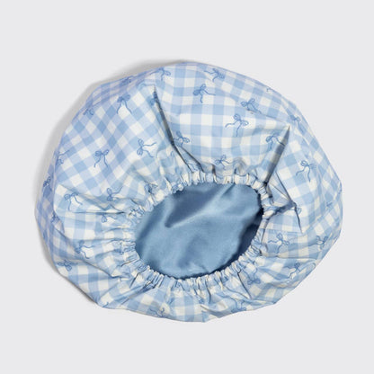Kitsch Satin Lined Flexi Shower Cap - Gingham Blue