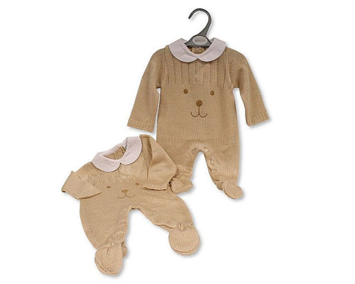 Knitted Baby Long Romper - Bear Face (NB-9 Months) (PK6) Bw-10-828