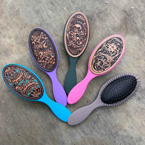 Leather Tooled Hairbrush