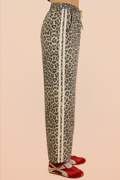 Leopard Print Pants w/Side Stripe