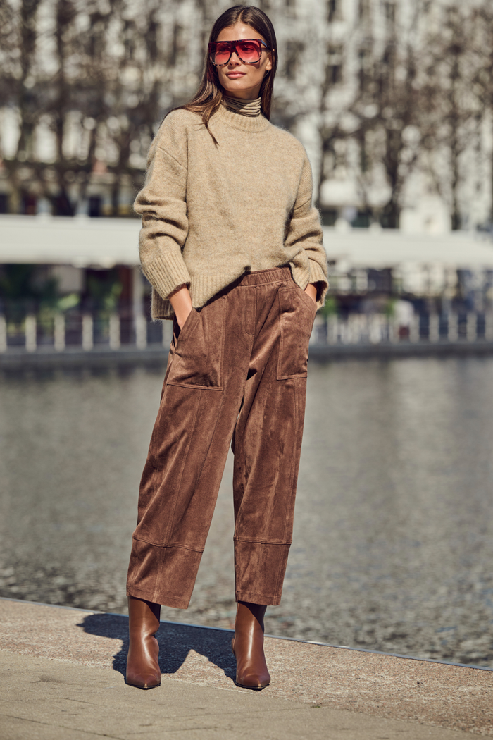 MAC Jeans Tilda Worker Trousers Truffle Brown 3482-00-0455-293 styled on model Shop Mac Jeans at Dotique