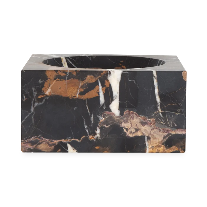 Providing luxurious and confidently stable elements, this captivating bowl is made with black marble with a touch of white and gold veining.