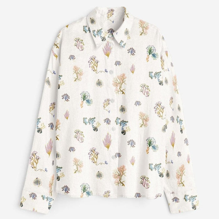 Marine Life Coral Shirt Men - White Available in Cotton and Linen - Naymish Designs
